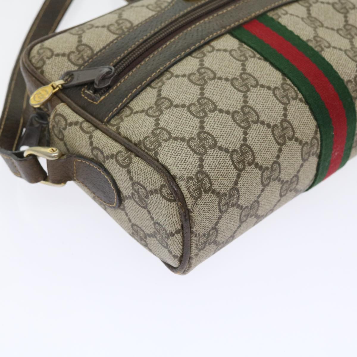 GUCCI GG Canvas Web Sherry Line Shoulder Bag PVC Leather Beige Red Auth 55902