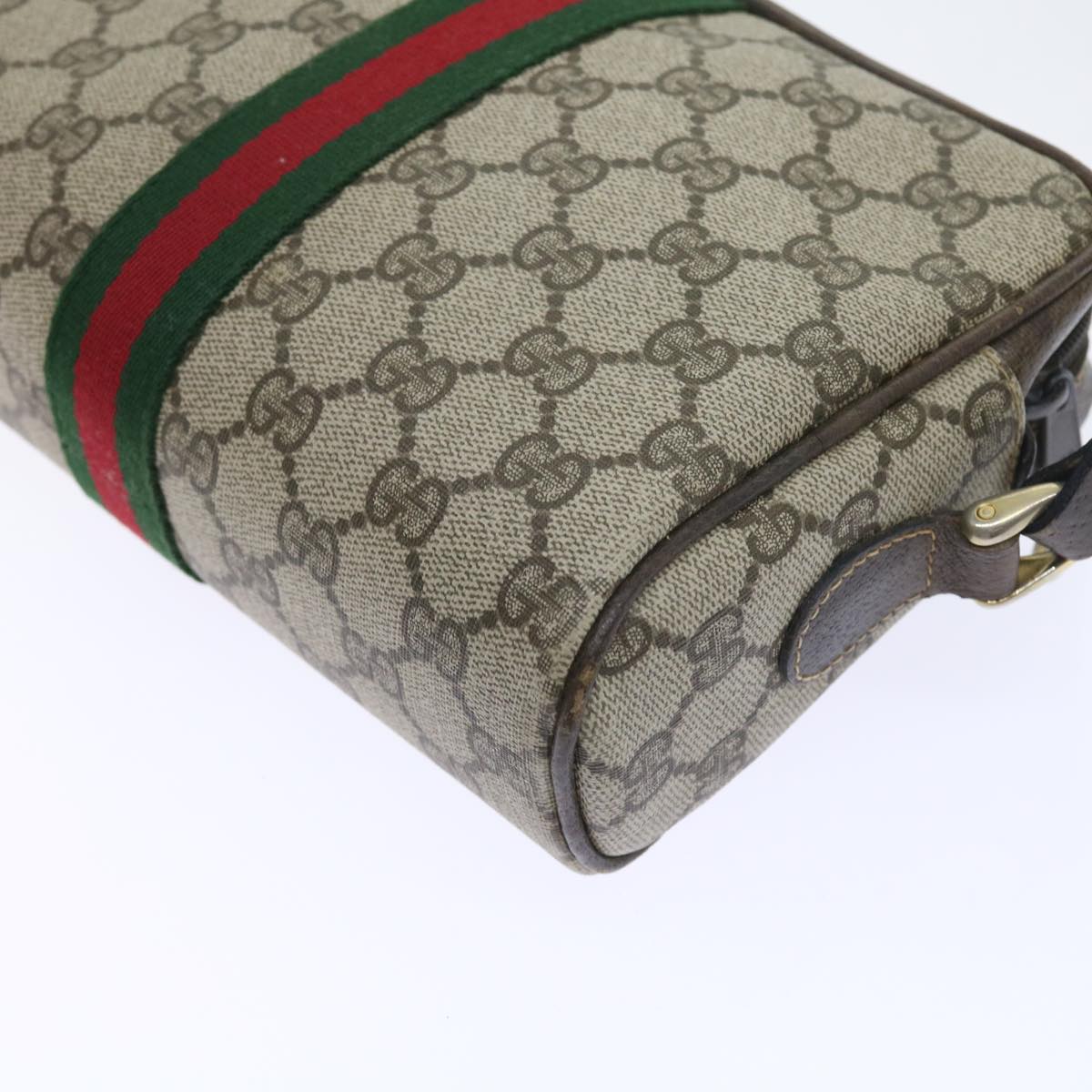 GUCCI GG Canvas Web Sherry Line Shoulder Bag PVC Leather Beige Red Auth 55902