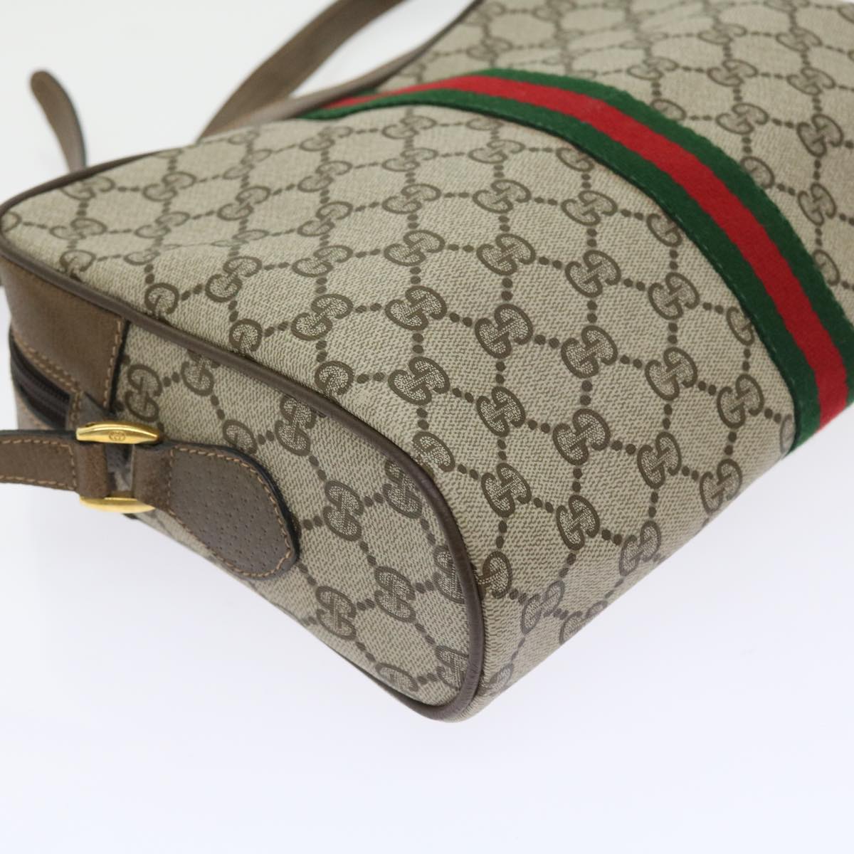 GUCCI GG Canvas Web Sherry Line Shoulder Bag PVC Leather Beige Red Auth 55904