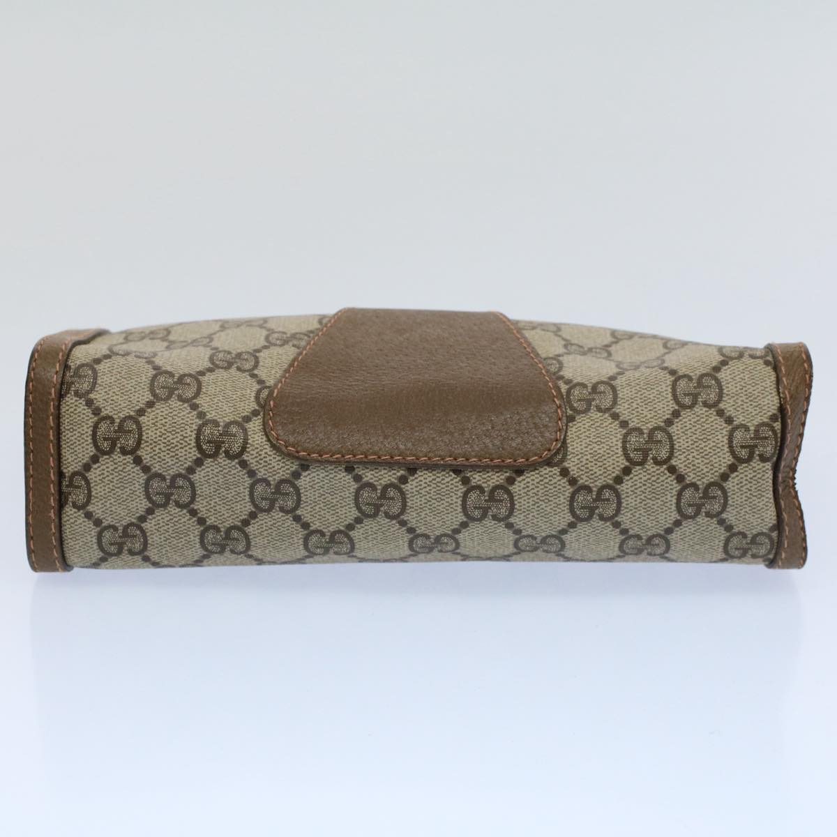 GUCCI GG Canvas Web Sherry Line Clutch Bag PVC Leather Beige Red Auth 55907