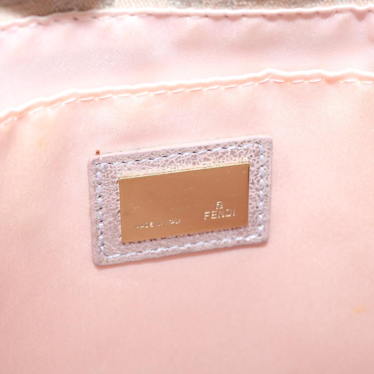 FENDI Zucchino Canvas Shoulder Bag Silver Pink Auth 55934