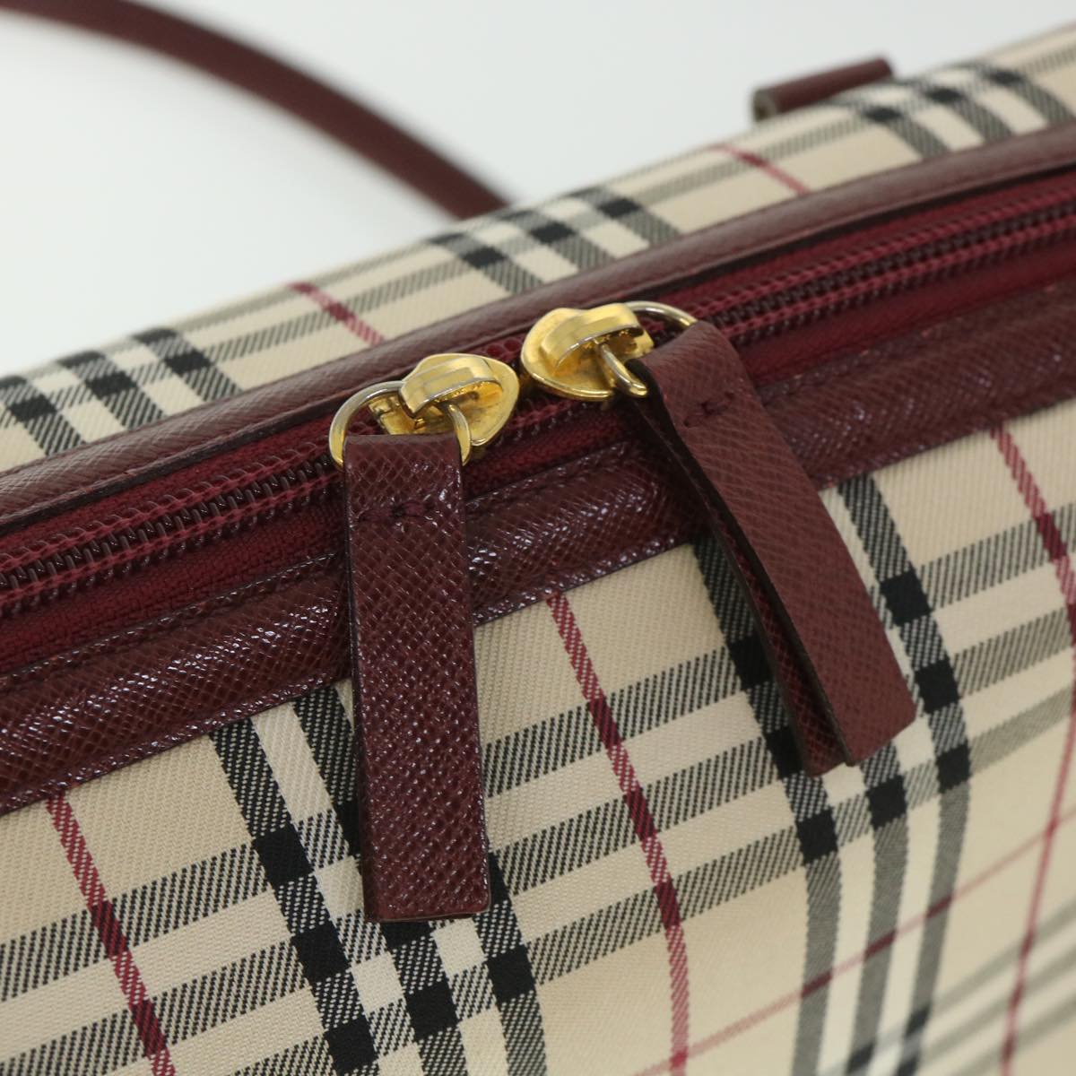 BURBERRY Nova Check Hand Bag Canvas Leather Beige Red Auth 56075