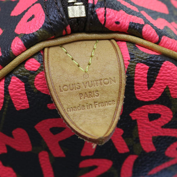 LOUIS VUITTON Monogram Graffiti Speedy 30 Hand Bag Pink M93704 LV Auth 56156SAM