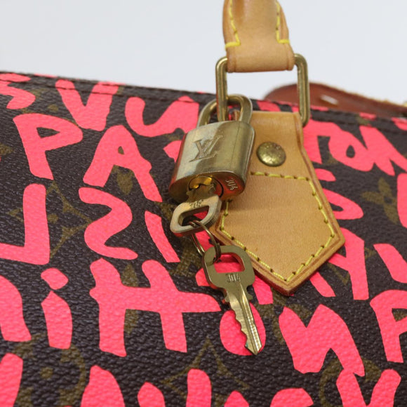 LOUIS VUITTON Monogram Graffiti Speedy 30 Hand Bag Pink M93704 LV Auth 56156AM