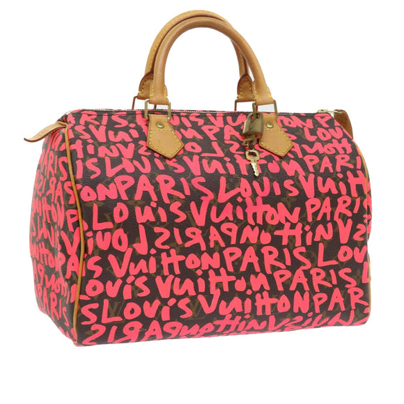 LOUIS VUITTON Monogram Graffiti Speedy 30 Hand Bag Pink M93704 LV Auth 56156AM