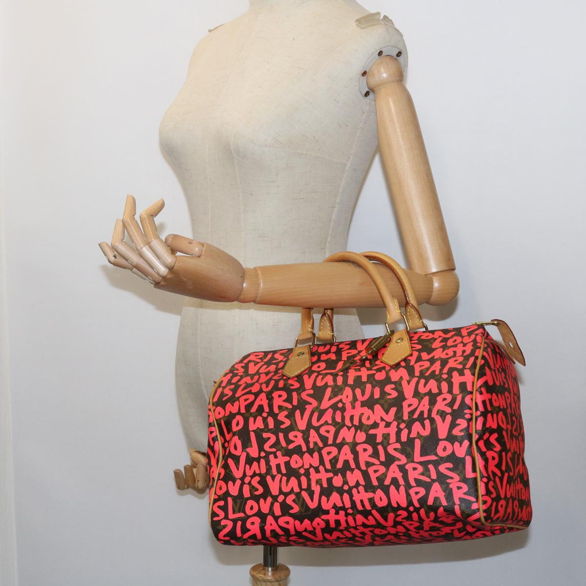 LOUIS VUITTON Monogram Graffiti Speedy 30 Hand Bag Pink M93704 LV Auth 56156A