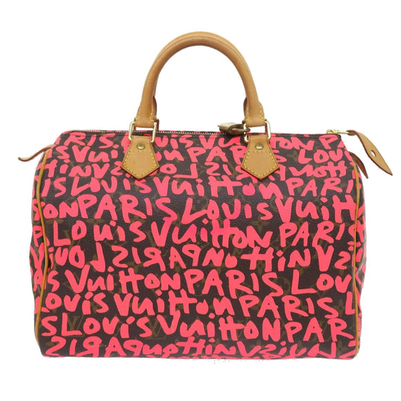 LOUIS VUITTON Monogram Graffiti Speedy 30 Hand Bag Pink M93704 LV Auth 56156AM