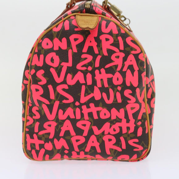 LOUIS VUITTON Monogram Graffiti Speedy 30 Hand Bag Pink M93704 LV Auth 56156AM