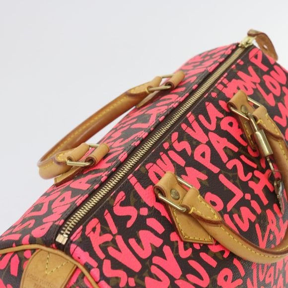 LOUIS VUITTON Monogram Graffiti Speedy 30 Hand Bag Pink M93704 LV Auth 56156AM