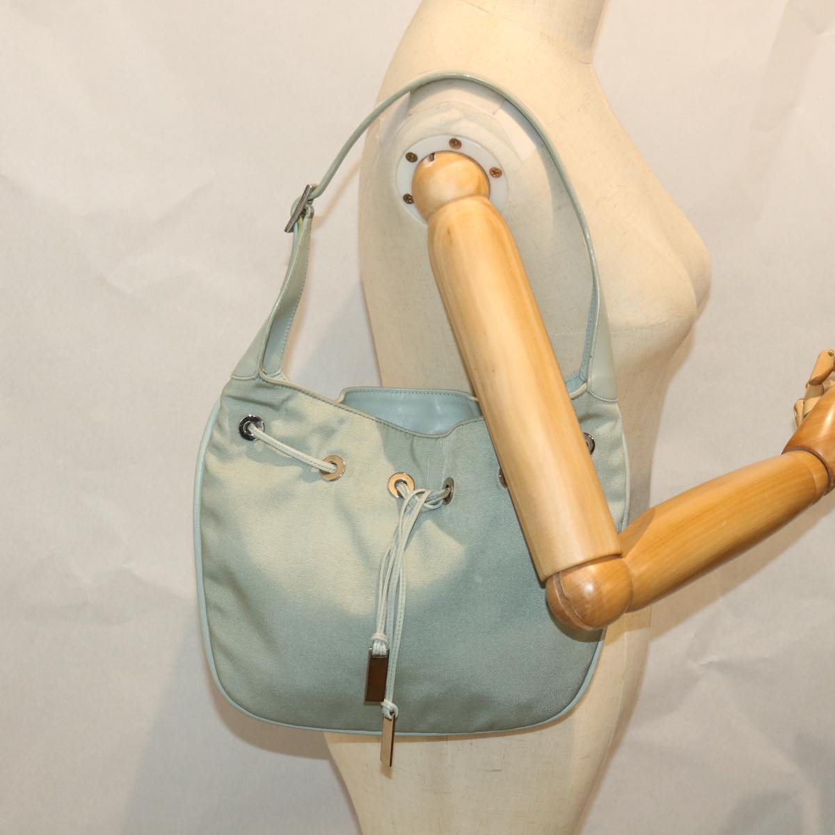 GUCCI Shoulder Bag Nylon Leather Light Blue 001 4034 2123 Auth 56217