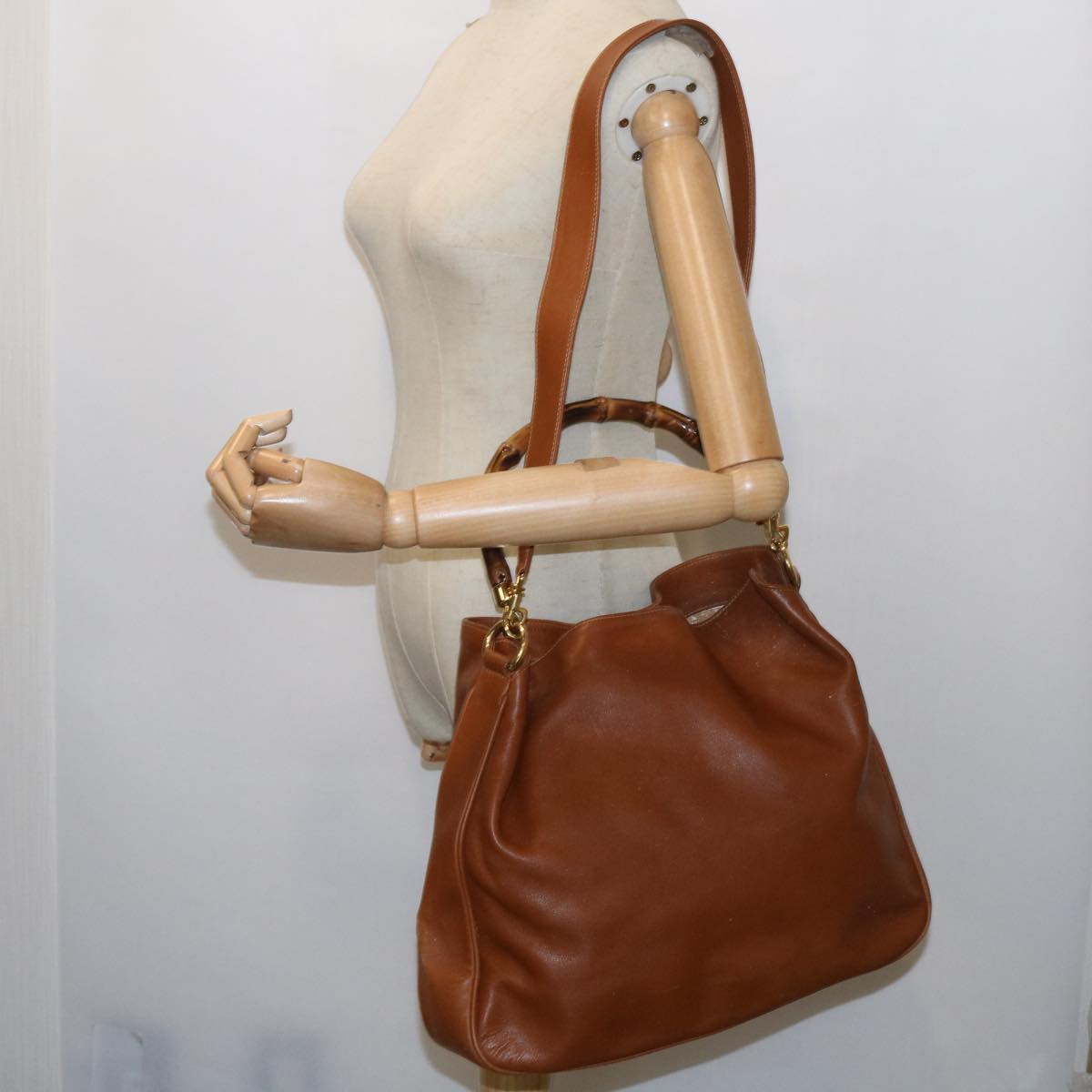 GUCCI Bamboo Shoulder Bag Leather 2way Brown Auth 56298