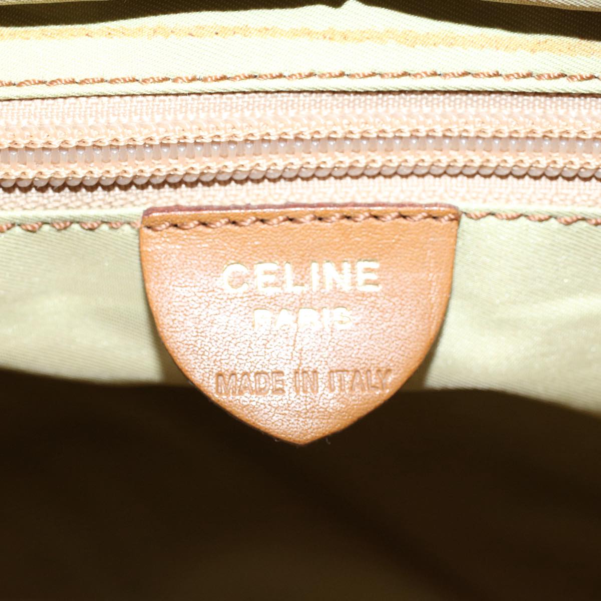 CELINE Hand Bag Nylon Leather Khaki Auth 56308