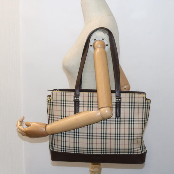 BURBERRY Nova Check Shopper Canvas Beige Auth 56398