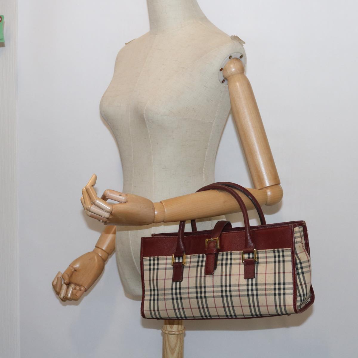 BURBERRY Nova Check Hand Bag Nylon Canvas Beige Auth 56466