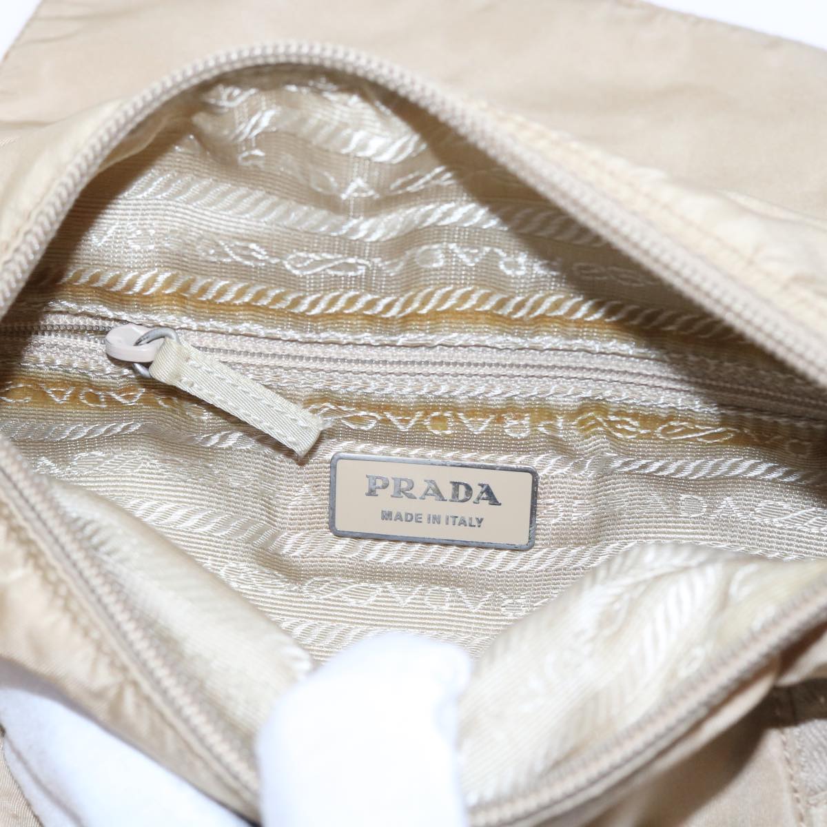 PRADA Shoulder Bag Nylon Beige Auth 56558