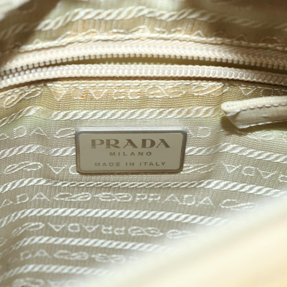 PRADA Tote Bag Nylon Beige Auth 56560