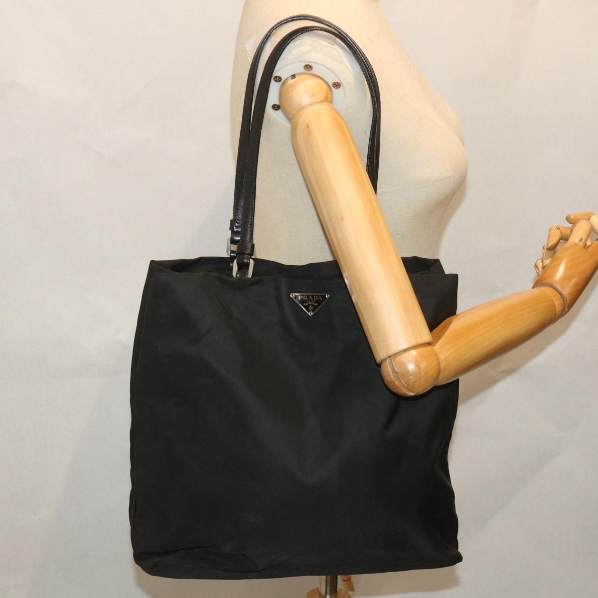 PRADA Tote Bag Nylon Black Auth 56561