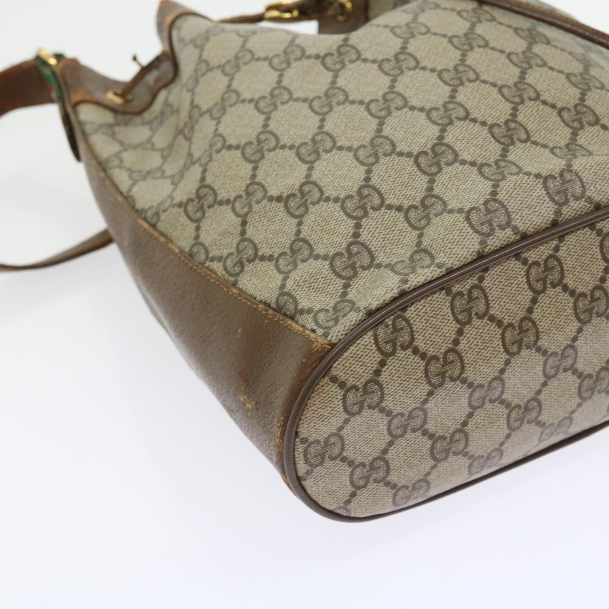 GUCCI GG Canvas Web Sherry Line Shoulder Bag PVC Leather Beige Green Auth 56565