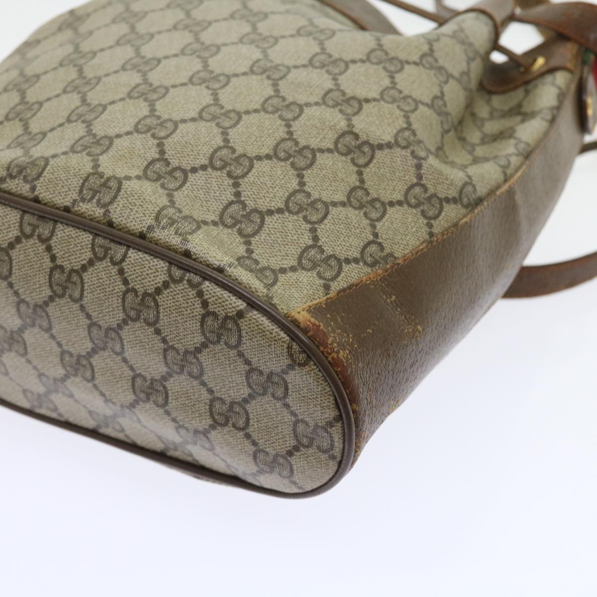 GUCCI GG Canvas Web Sherry Line Shoulder Bag PVC Leather Beige Green Auth 56565