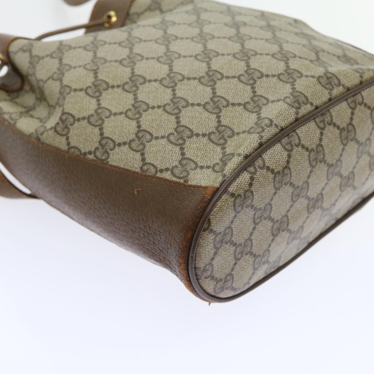 GUCCI GG Canvas Web Sherry Line Shoulder Bag PVC Leather Beige Green Auth 56565