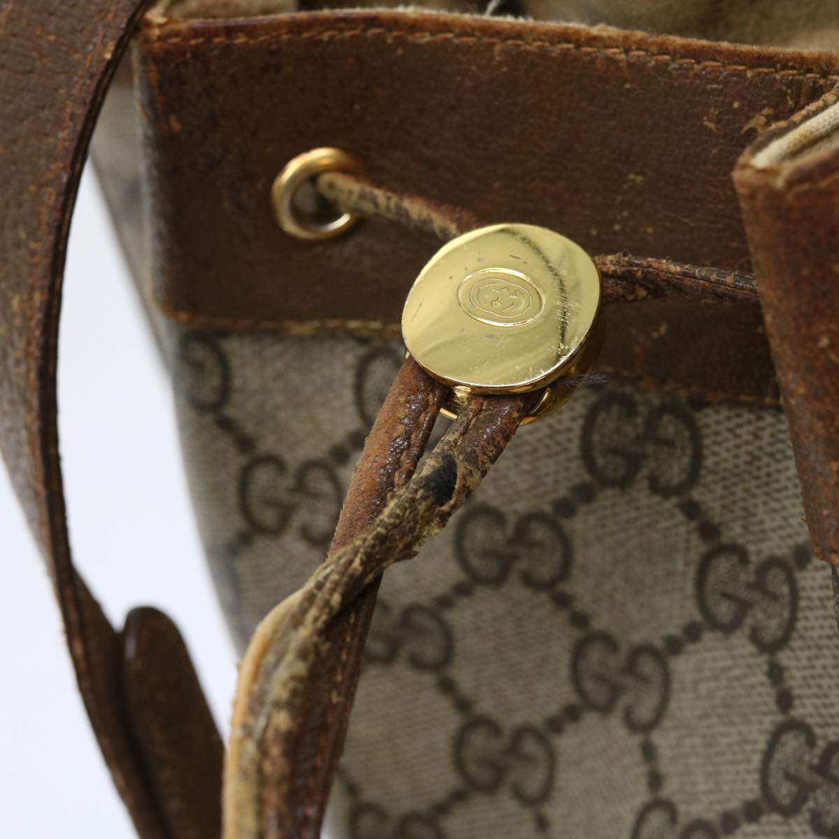 GUCCI GG Canvas Web Sherry Line Shoulder Bag PVC Leather Beige Green Auth 56565