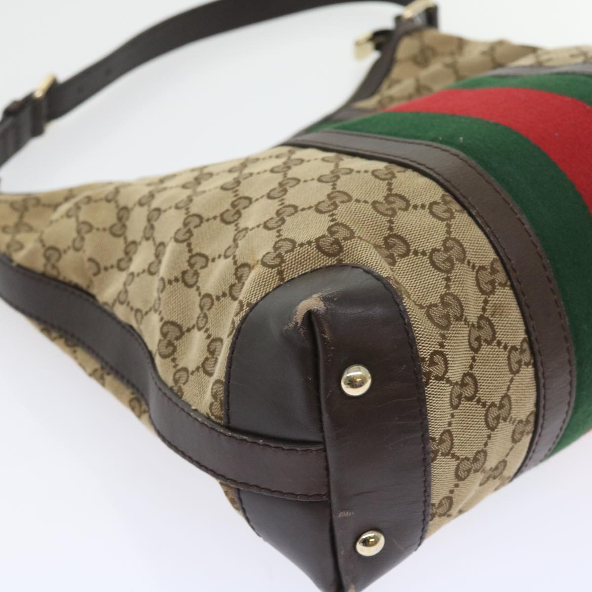 GUCCI GG Canvas Web Sherry Line Shoulder Bag Beige Green Red 257084 Auth 56567