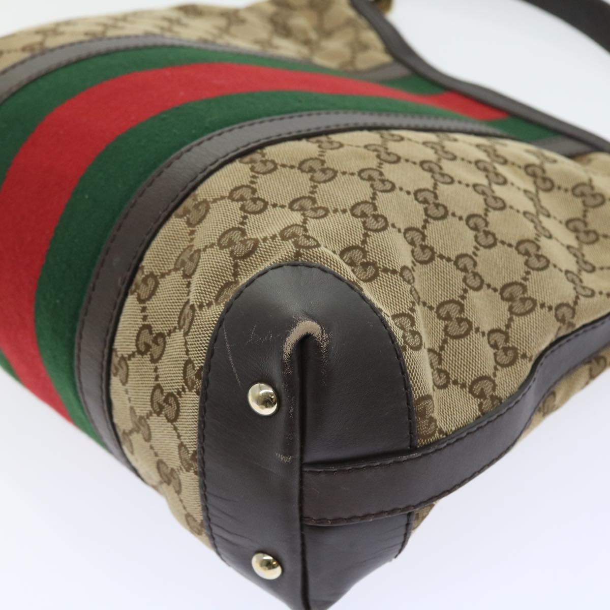 GUCCI GG Canvas Web Sherry Line Shoulder Bag Beige Green Red 257084 Auth 56567