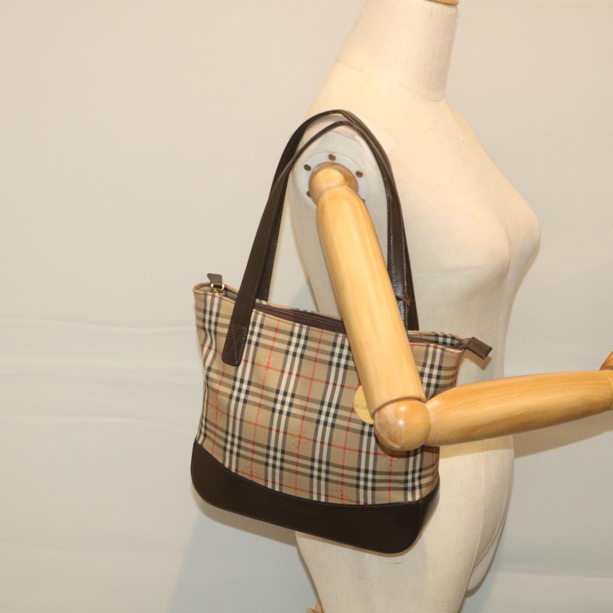 BURBERRY Nova Check Hand Bag Canvas Beige Brown Auth 56572