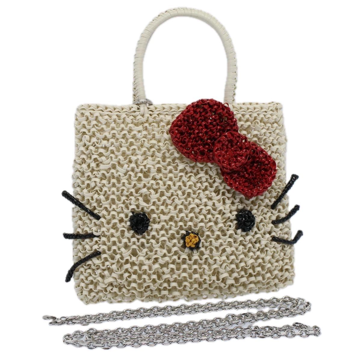 ANTEPRIMA Hello Kitty Chain Wire Shoulder Bag Plastic 2way White Red Auth 56580