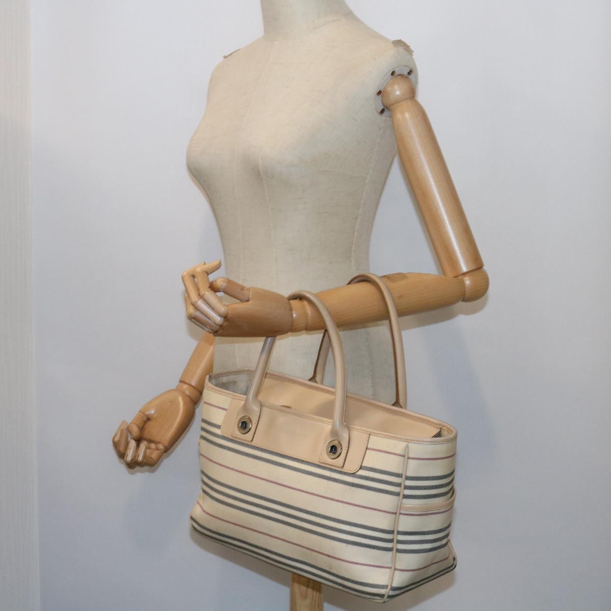 BURBERRY Hand Bag Canvas Beige Auth 56627