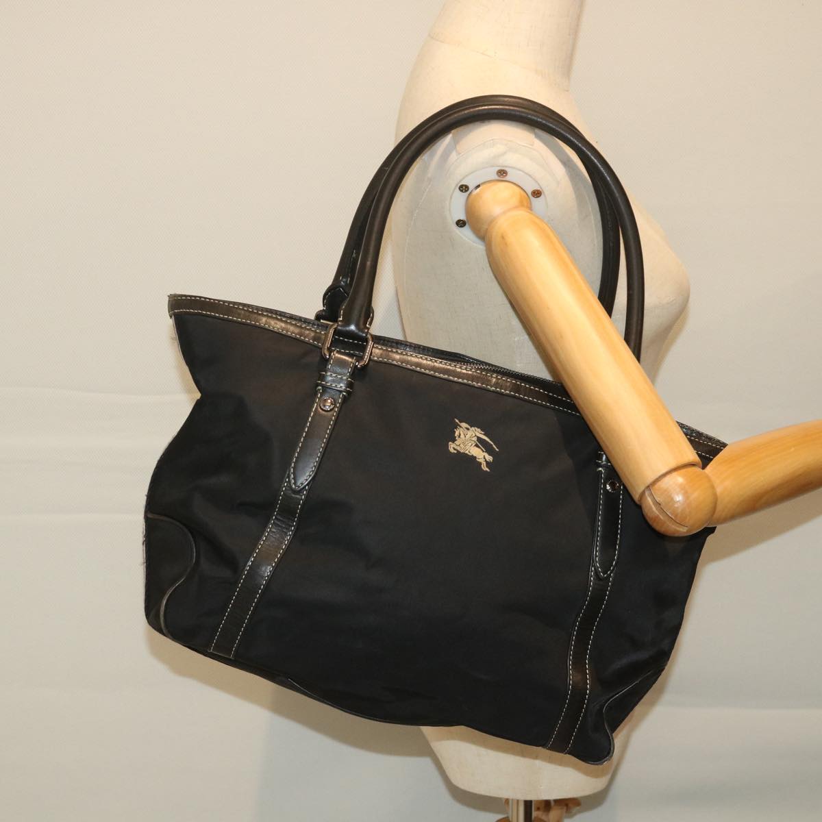 BURBERRY Blue Label Tote Bag Nylon Black Auth 56630