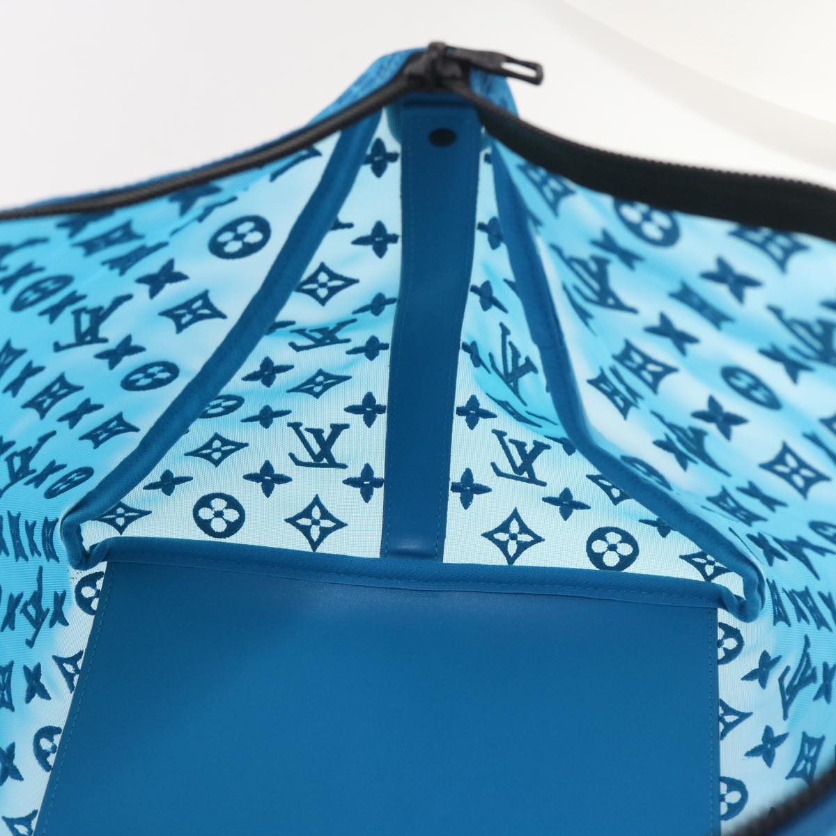 LOUIS VUITTON Monogram Mesh Keepall Triangle 50 Bag Blue M45048 LV Auth 56647A