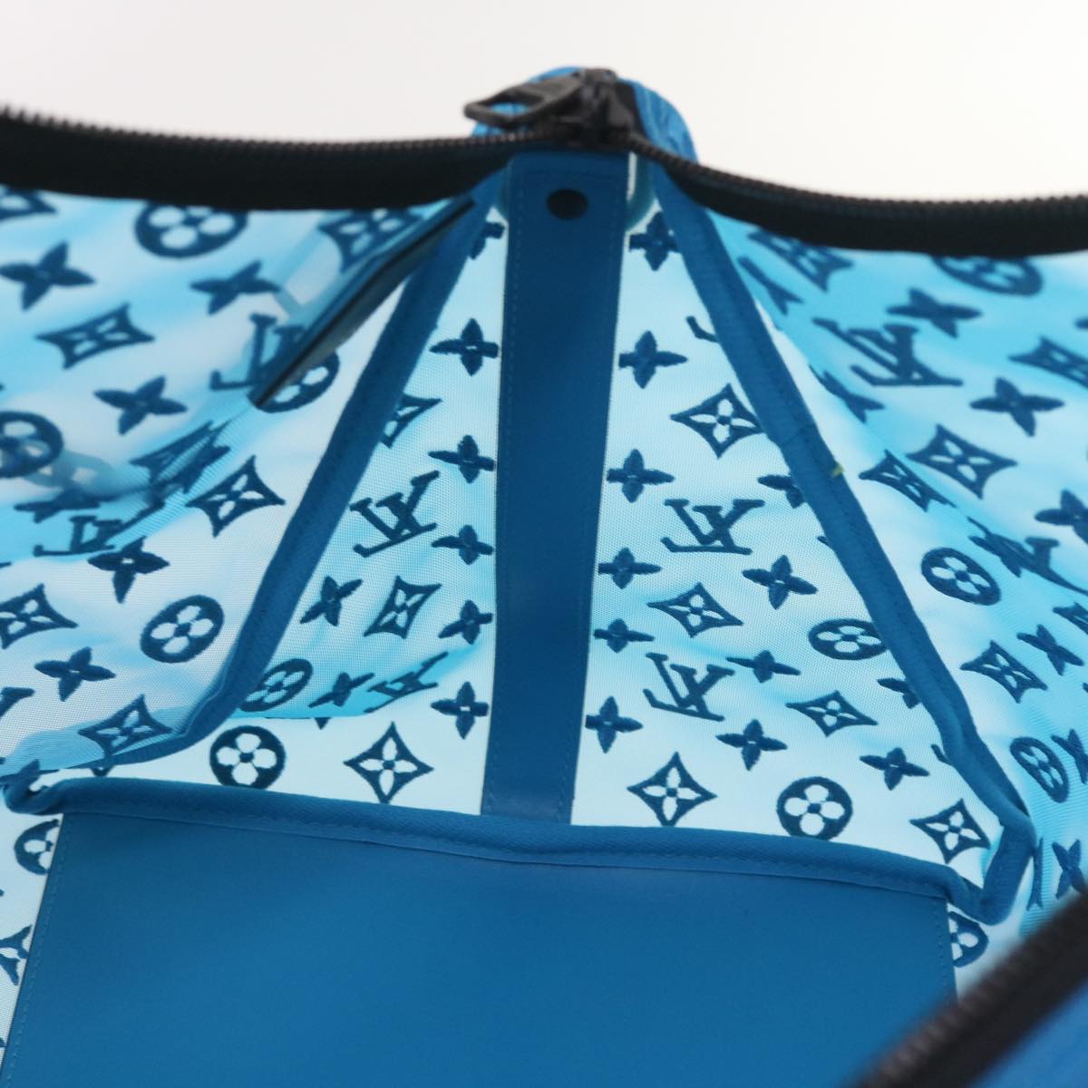 LOUIS VUITTON Monogram Mesh Keepall Triangle 50 Bag Blue M45048 LV Auth 56647A