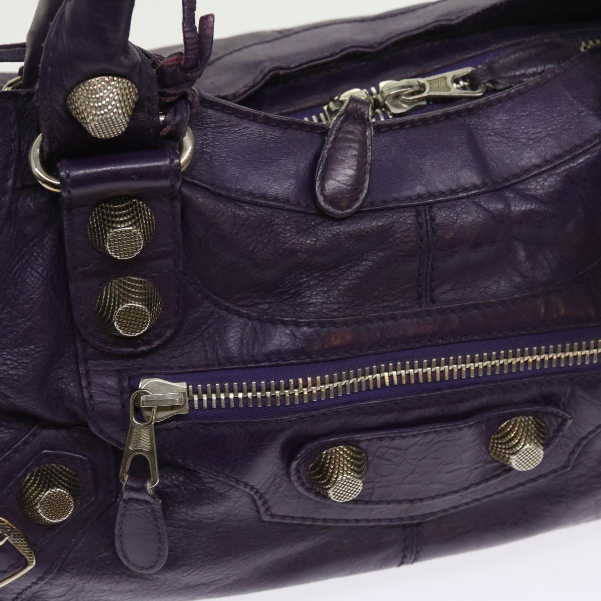 BALENCIAGA Part Time Giant Hand Bag Leather 2way Purple Auth 56666