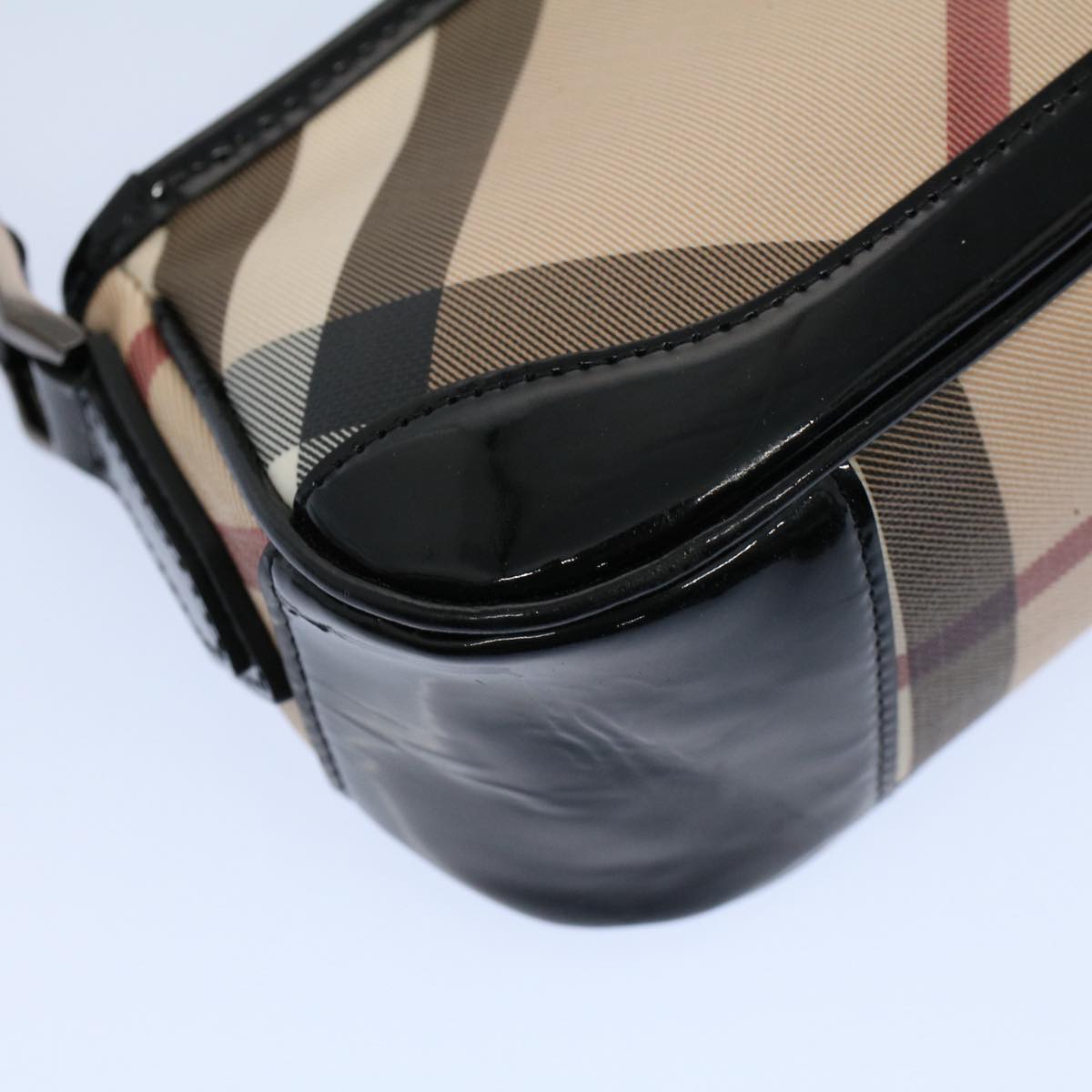 BURBERRY Nova Check Shoulder Bag PVC Leather Beige Auth 56686