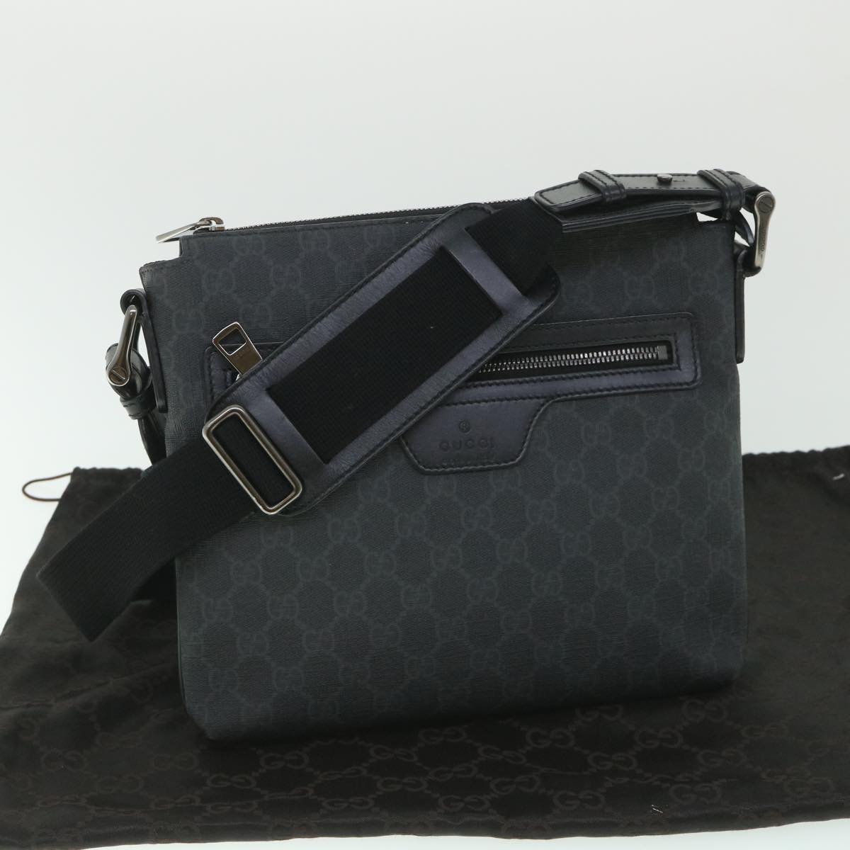 GUCCI GG Supreme Shoulder Bag PVC Leather Black 387514 Auth 56688