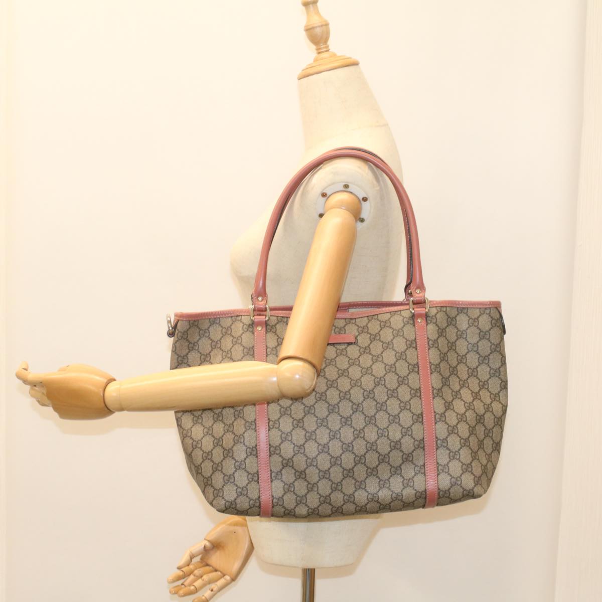 GUCCI GG Supreme Shoulder Bag PVC Leather Beige 197953 Auth 56694