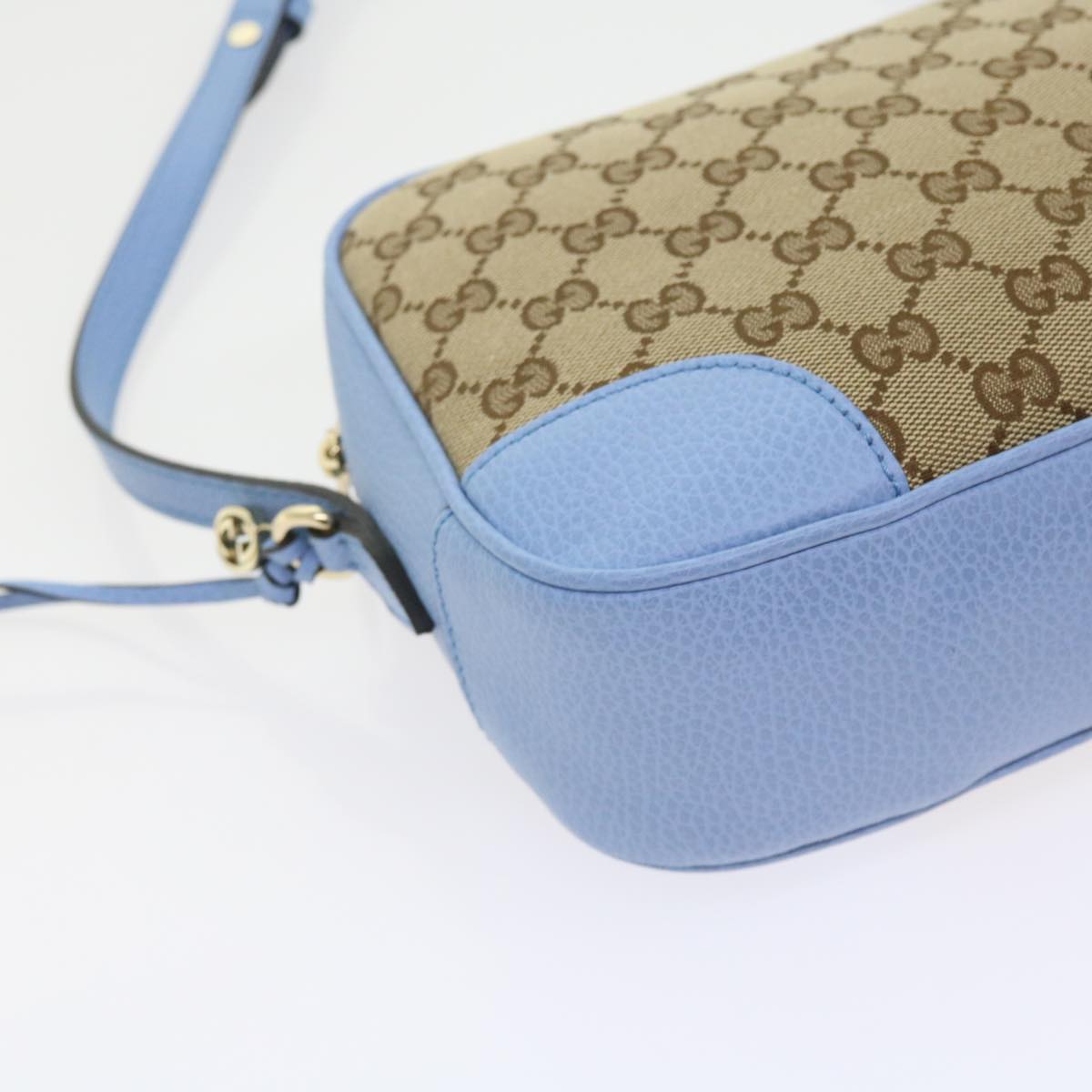 GUCCI GG Canvas Shoulder Bag Beige Light Blue 449413 Auth 56705A