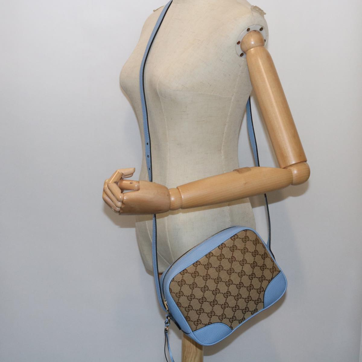 GUCCI GG Canvas Shoulder Bag Beige Light Blue 449413 Auth 56705A