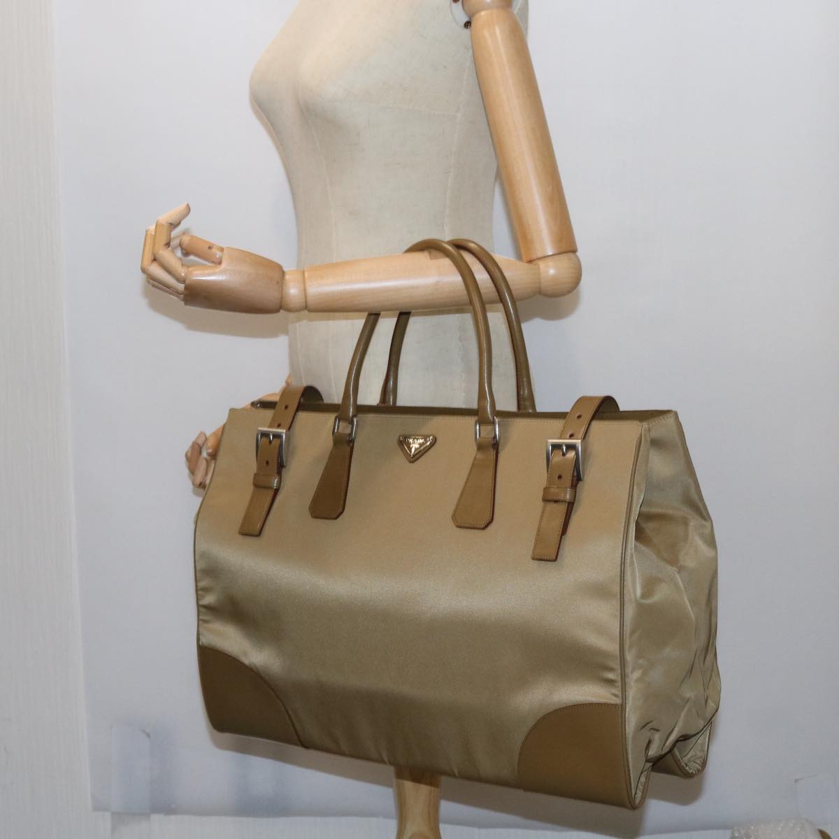 PRADA Hand Bag Nylon Khaki Auth 56714