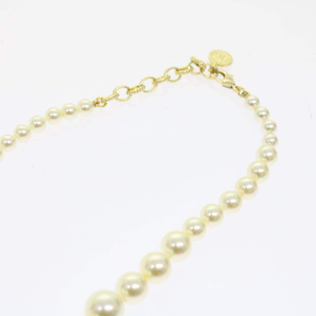 CHANEL Pearl Necklace Metal White Gold Tone CC Auth 56729A