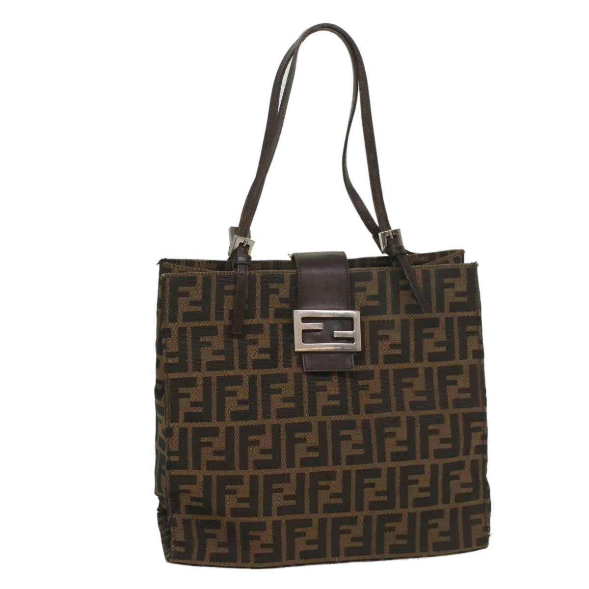 FENDI Zucca Canvas Shoulder Bag Black Brown Auth 56759