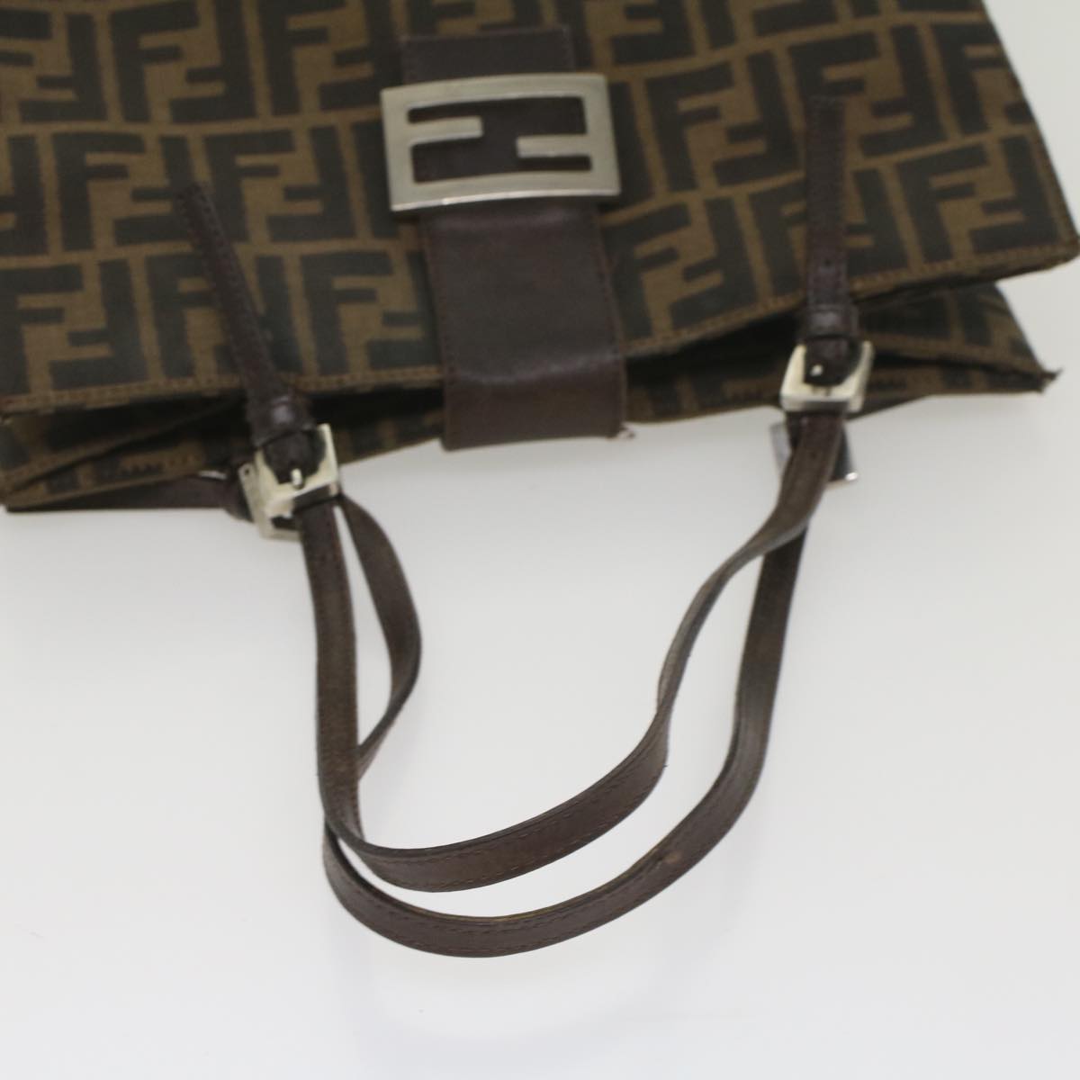 FENDI Zucca Canvas Shoulder Bag Black Brown Auth 56759