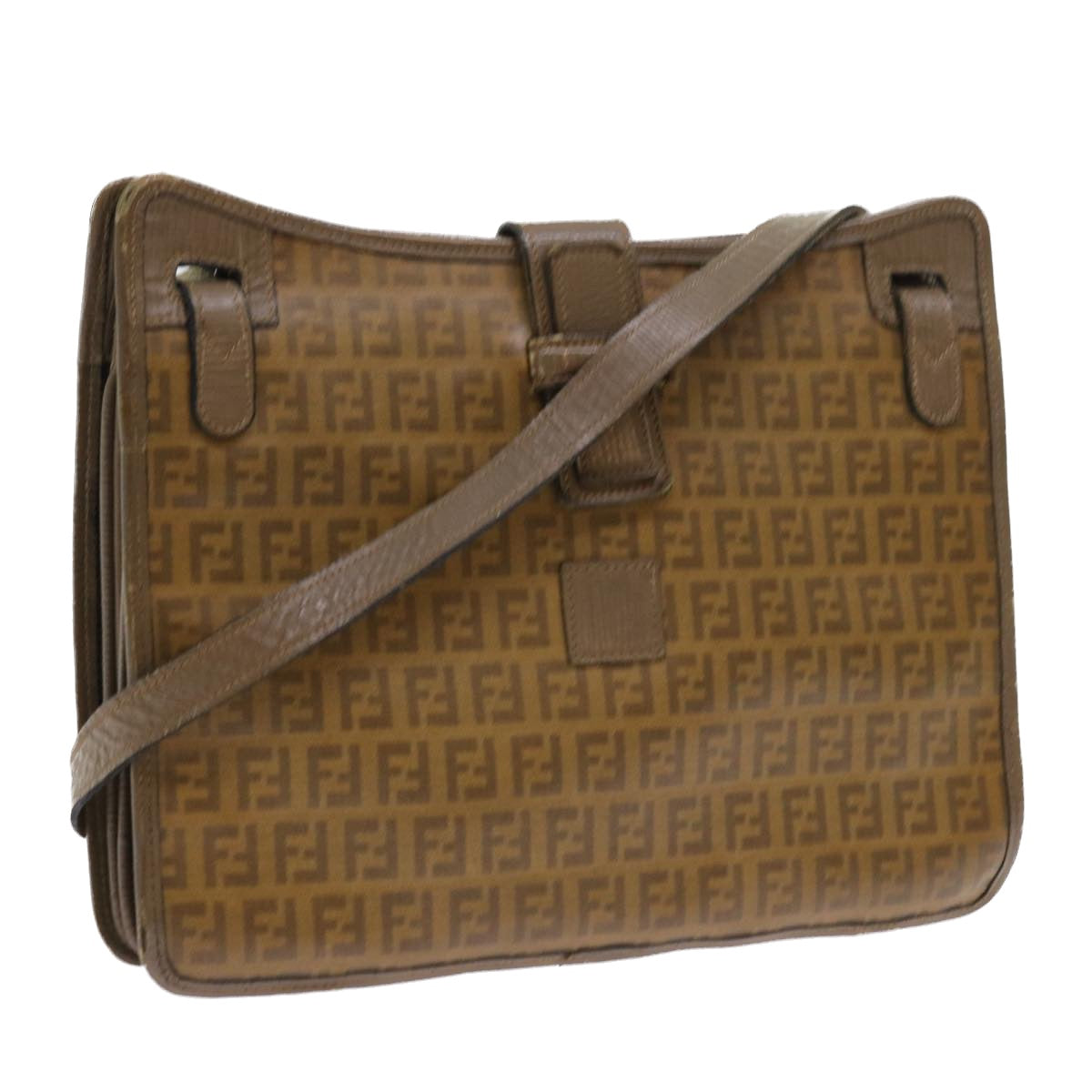 FENDI Zucchino Canvas Shoulder Bag Brown Auth 56785