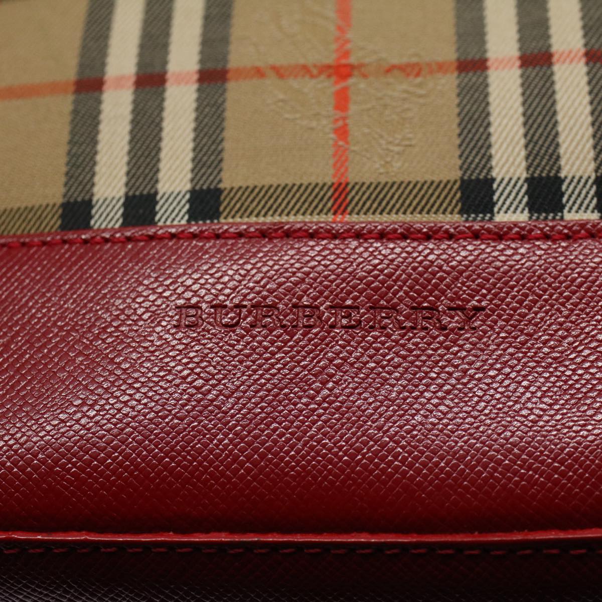 BURBERRY Nova Check Hand Bag Nylon Canvas Beige Red Auth 56928