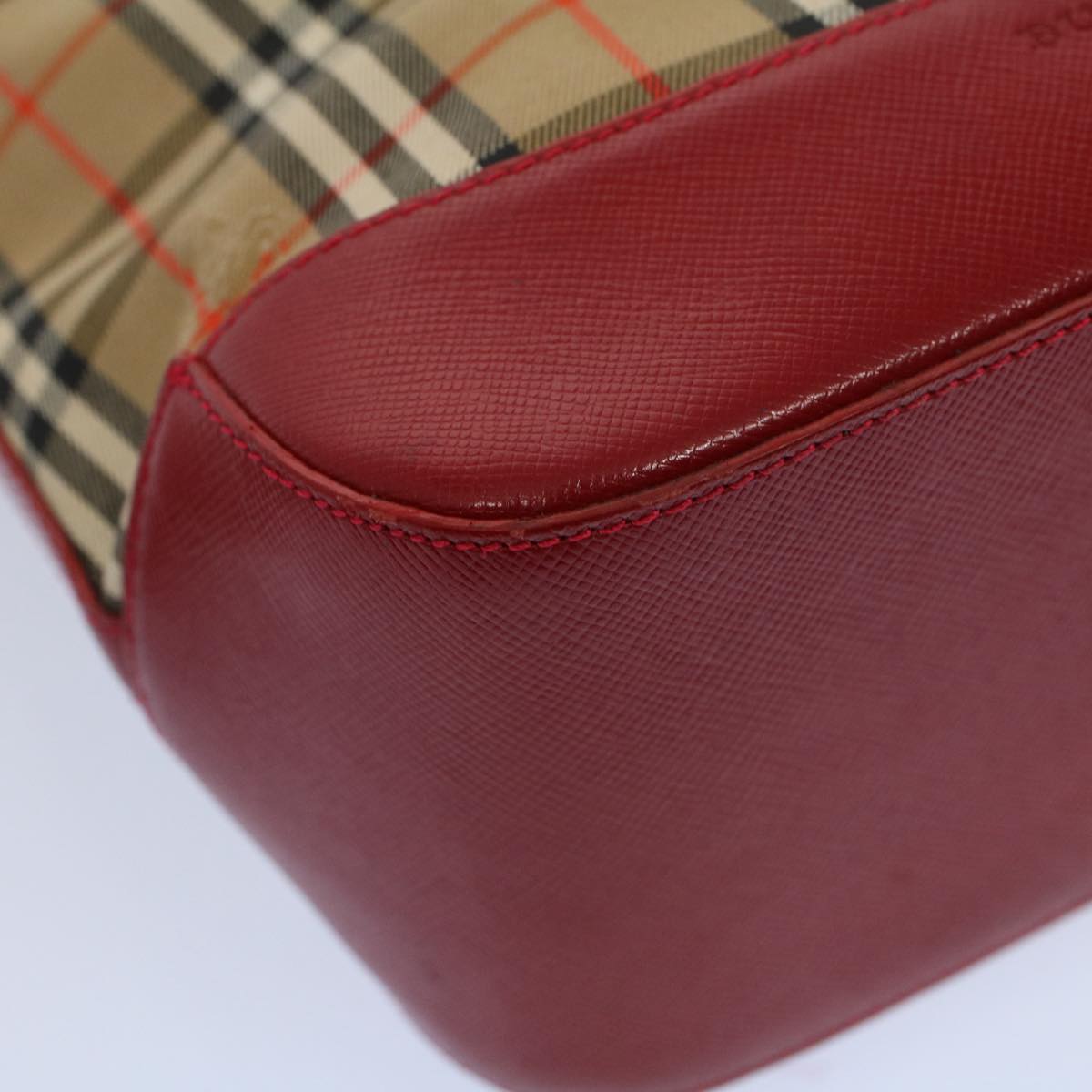 BURBERRY Nova Check Hand Bag Nylon Canvas Beige Red Auth 56962