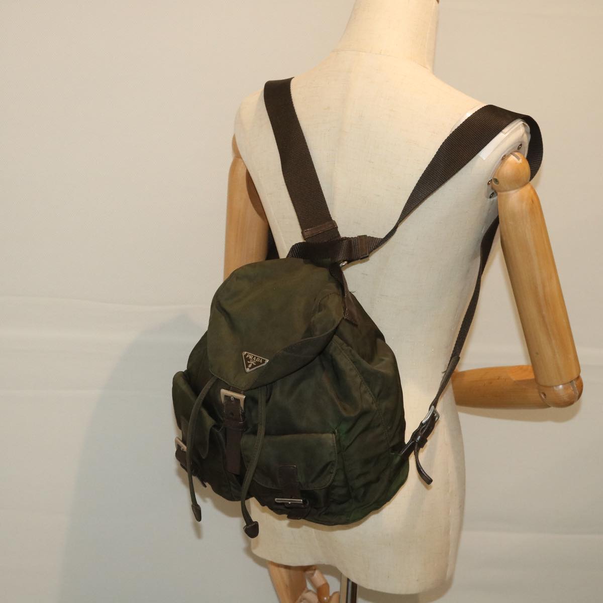 PRADA Backpack Nylon Khaki Auth 57050