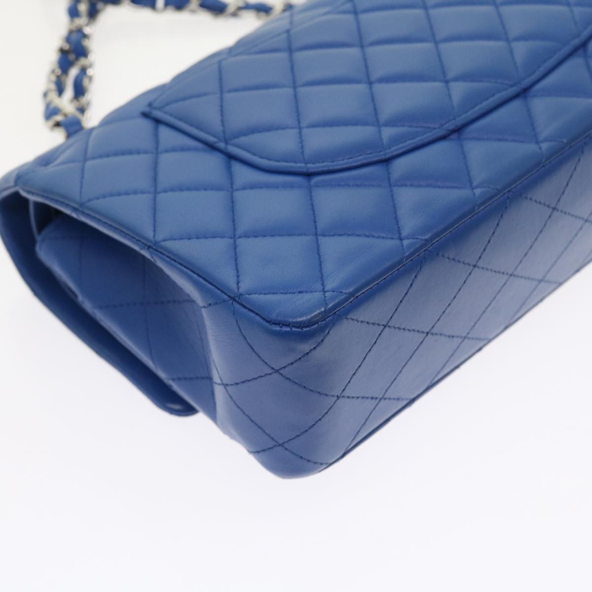 CHANEL Matelasse Chain Shoulder Bag Lamb Skin Blue CC Auth 57070A