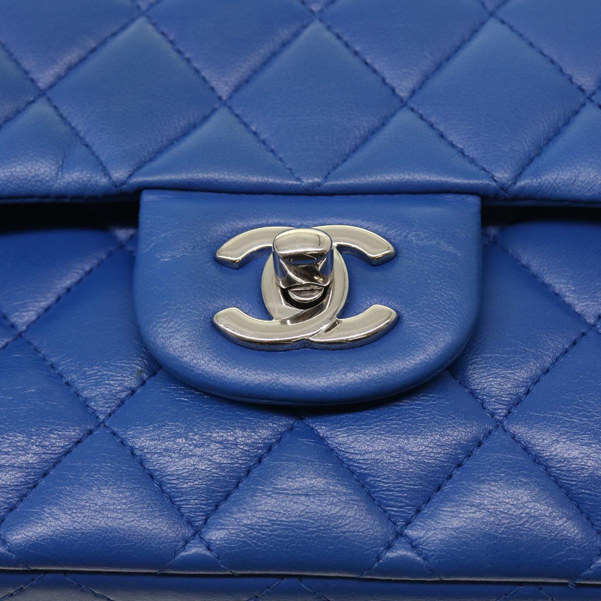 CHANEL Matelasse Chain Shoulder Bag Lamb Skin Blue CC Auth 57070A