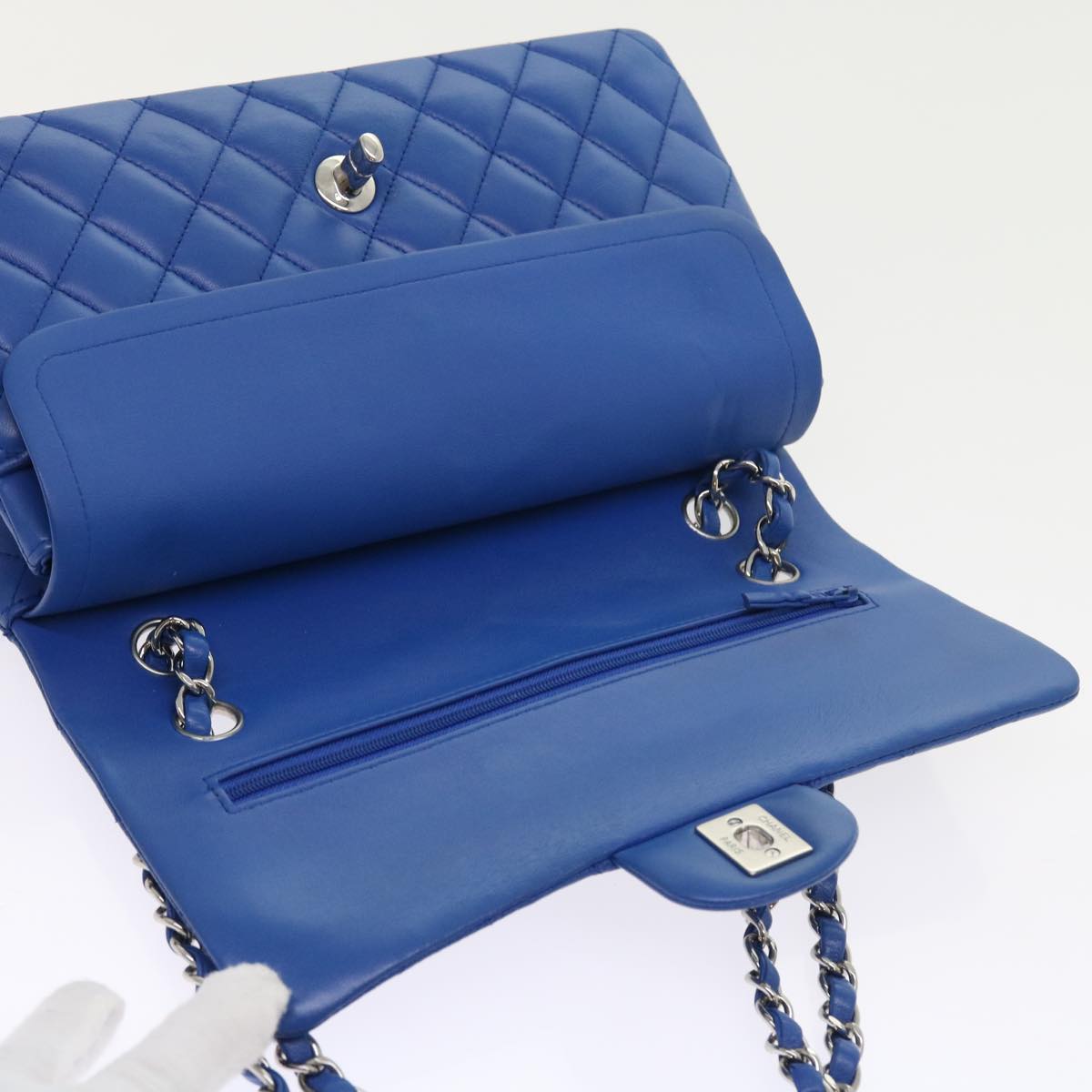 CHANEL Matelasse Chain Shoulder Bag Lamb Skin Blue CC Auth 57070A